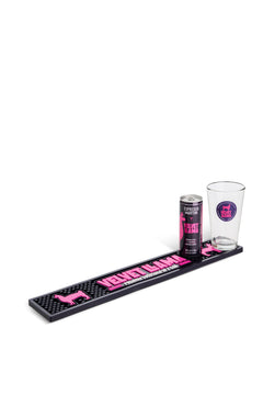 Bar rail mat with an Espresso Martini can and pint glass