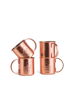 Four embossed copper Velvet Llama mugs