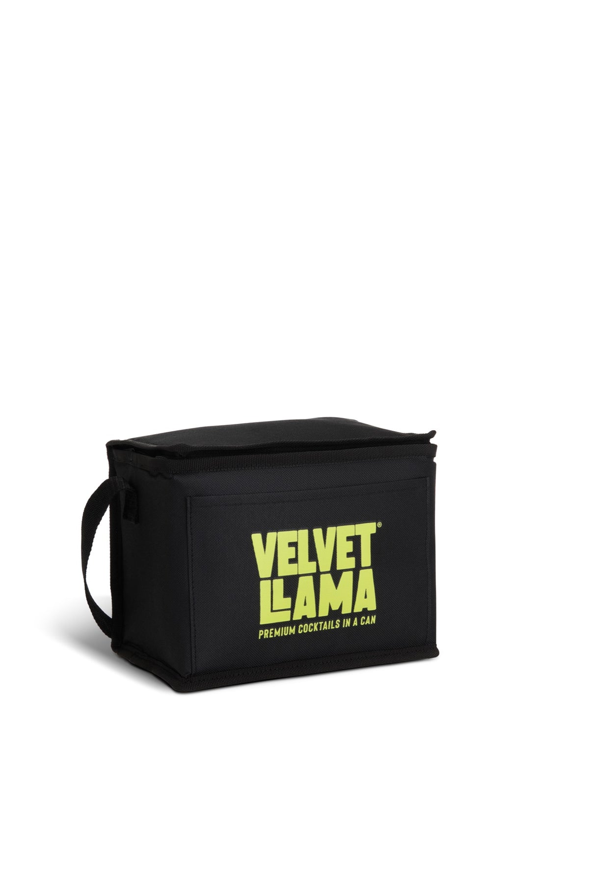 Black Velvet Llama 6-pack cooler bag, front
