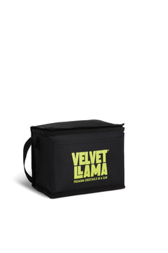 Black Velvet Llama 6-pack cooler bag, front