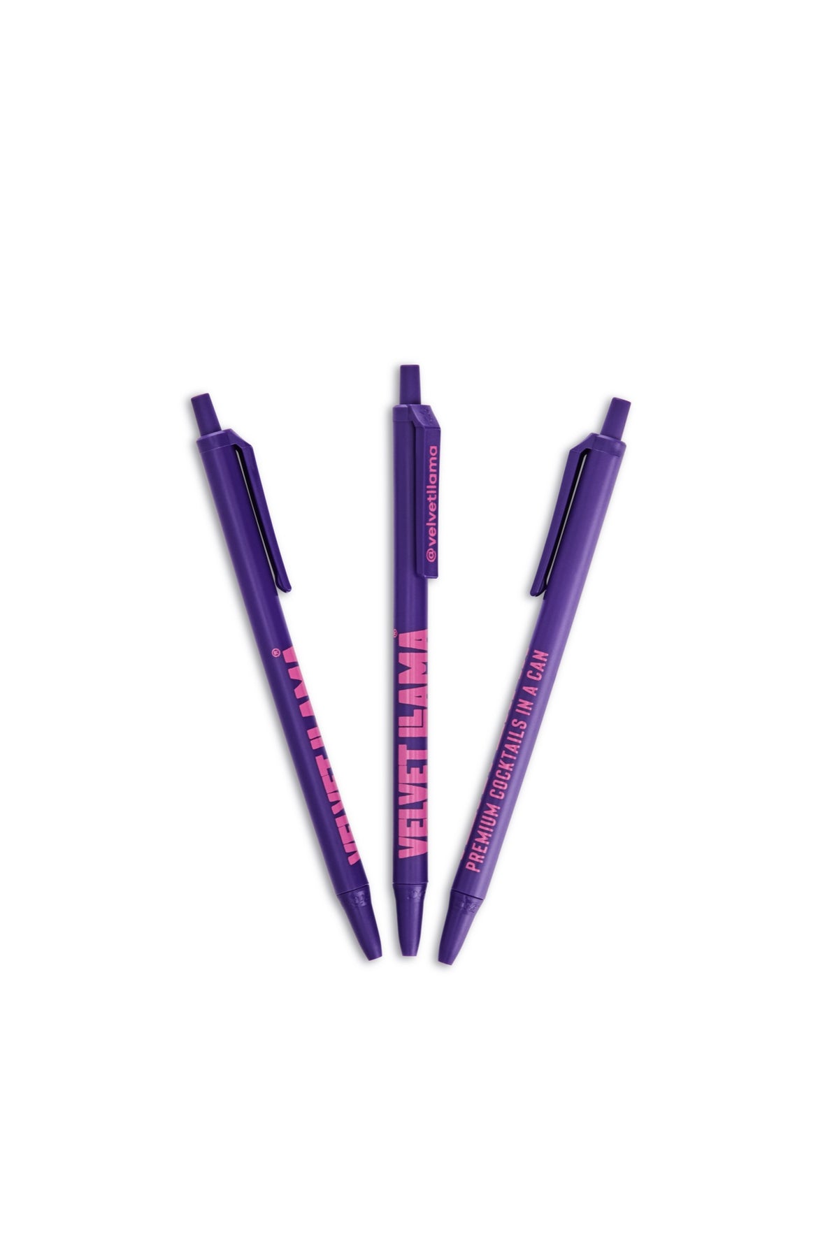 Purple Velvet Llama logo pens