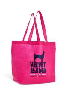 Magenta Velvet Llama reusable tote bag