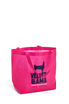 Velvet Llama tote bag, handles down